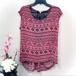 BONGO Women’s Pink Black Lace Back Bow Sleeveless Top - NWT